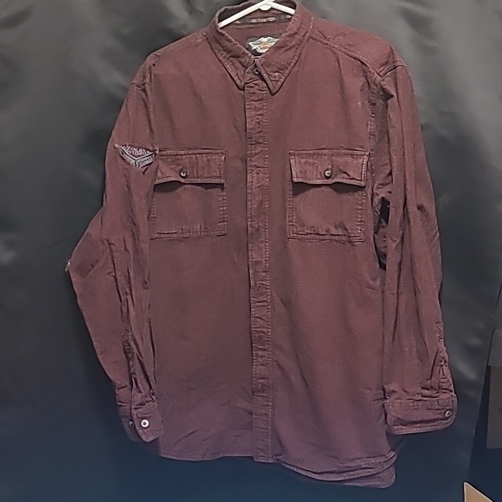 Harley Davidson Shirt Men's XL Burgundy Cotton Motorcycle Classic Button…